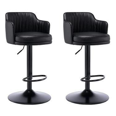 Imagem de Cadeira De Barras Modernas Com Bancos De Barra Giratória Ajustável No Conjunto De 2 Cozinha Na Cadeira De Barra De Cozinha Cadeira Altura Altura De Couro Negra De Metal Preto Redondo Assento Estofado