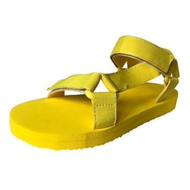Imagem de Sandálias para mulheres sandálias de verão abertas plataformas planas gladiador chinelos chinelos casual verão praia sapatos, Amarelo, azul marinho, verde, 9