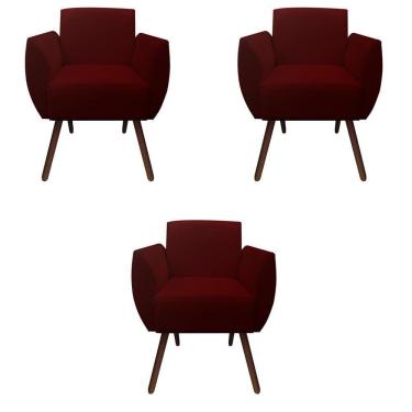 Imagem de Kit 03 Poltronas Decorativa Kelly Pés Palito Suede Marsala