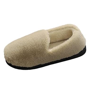 Imagem de Chinelos femininos outono e inverno confortáveis e modernos para interior e exterior plano quente cor sólida Mukluk chinelos meias para mulheres (Caqui, 8)