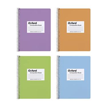 Imagem de Oxford Cadernos de composição espiral, pacote com 4, papel pautado largo, 22 x 19 cm, 80 folhas, capas pastel sortidas (64946)