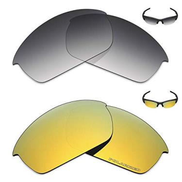 Imagem de Mryok+ 2 pares de lentes polarizadas de substituição para óculos de sol Oakley Flak Jacket – Cinza dégradé Tint/Ouro 24K