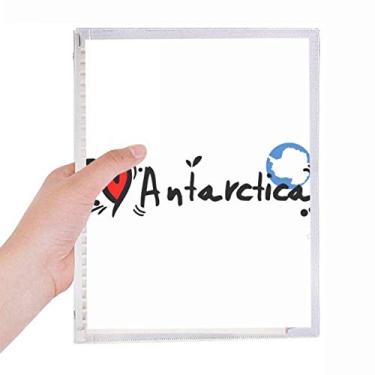 Imagem de Caderno com ilustração de coração I Love Antártica com a palavra "Love Antártica"
