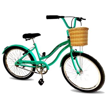Imagem de Maria Clara Bikes, Bicicleta aro 26 com cestinha tipo vime retrô s/marcha verd