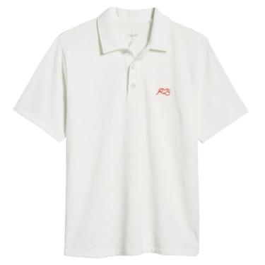 Imagem de Rag & Bone Camiseta polo masculina White Love RB algodão macio manga curta, Branco, G