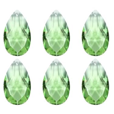Imagem de PATIKIL Pingentes de cristal K9, contas de gota, pacote com 6 peças de prismas de lustre de 38 mm, contas penduradas, lâmpada DIY para decoração de artesanato, verde claro