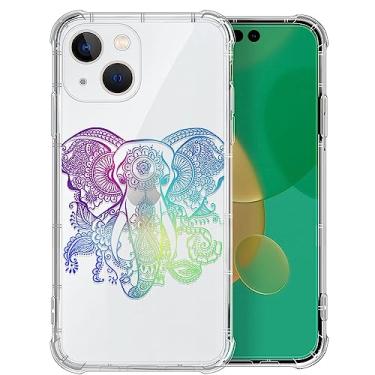 Imagem de Bvkilrvc Compatível com capa para iPhone 14, capa transparente gradiente elefante iPhone 14 design padrão plástico à prova de choque TPU capa protetora