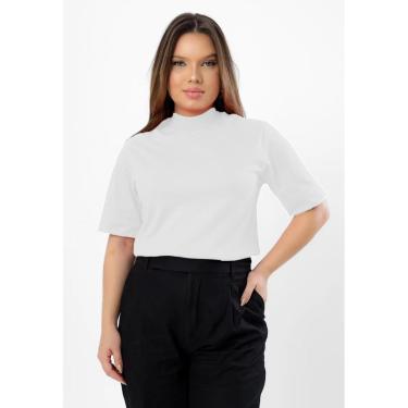 Imagem de T-Shirt Blusa Feminina Miia Gola Alta Manga 3/4 Branca-Feminino