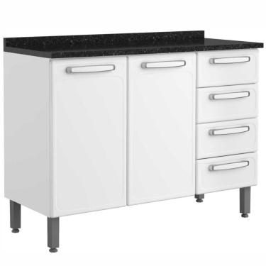 Imagem de Armário Balcão Triplo Bertolini Evidence Aço 2 portas 4 gavetas com tampo - Branco