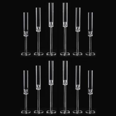 Imagem de Vincidern 12 peças de suporte de castiçal de acrílico para mesa de centro de mesa, suporte de vela longa, cúpula cilíndrica para Halloween, festa de casamento, decoração de sala de jantar
