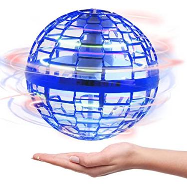 Imagem de Brinquedos de bola voadora giratórios, controlados à mão, bola voadora, controle mágico, luzes de LED, minidrone voador UFO Bumerangue para crianças e adultos (azul)