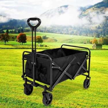 Imagem de Carrinho de carga com grande capacidade. Vagão dobrável para serviço pesado portátil, com rodas (Preto)