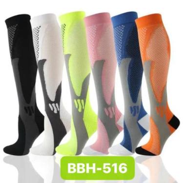Imagem de Meia De Compressão Cano Alto 3/4 Corrida Ciclismo Circulação Esportiva
