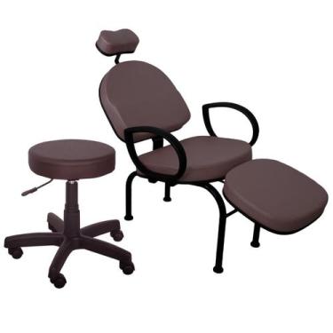 Imagem de Cadeira Conforty + Mocho Maquiagem Cílios Sobrancelha Café - For-Ty