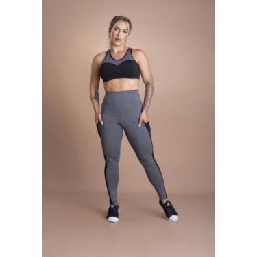 Imagem de Conjunto Fitness Feminino Calça Legging Cintura Alta Bolso Tela E Top 