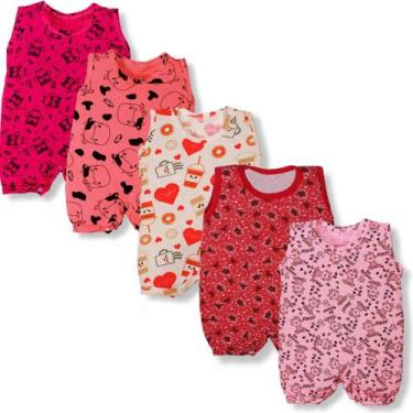 Imagem de Kit 5 Pçs Macacão Curto Verão Jardineira Banho De Sol Menina - Bebe Ma