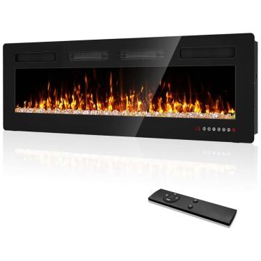 Imagem de Lareira Elétrica Ultra Fina BREEZEHEAT 127 cm, Montada na Parede, com Controle Remoto, Tela Touch, Aquecedor 1500W e Timer.Eueiriup