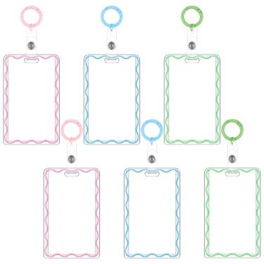 Imagem de Geyoga 6 porta-cartões com chaveiro de grau B, porta-cartões de identificação de acrílico simples, néon, transparente, porta-chaves para cartão de crédito para crachá de identificação de escritório,