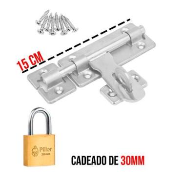 Imagem de Ferrolho com Porta Cadeado + Parafusos + Cadeado Vários Tamanhos Peque