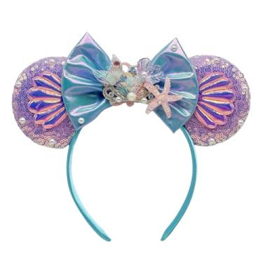 Imagem de WW-WONDERFULWORLD Mouse Ears Headbands With Shiny Sequins & Diamonds & Shell & Pearl Decoration, for Glitter Costume Cosplay Party, Purple+Blue; HYZL