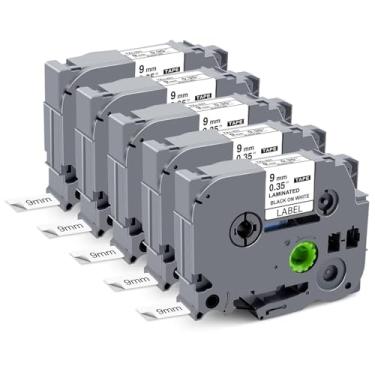 Imagem de TZe-221 9 mm 0,35 fita branca laminada Tz compatível com Brother P-Touch Tze-221 fita laminada para Brother PT-D210 PT-D220 PT-D200 PT-H110 PT-D400 PT-D610BT, preto sobre branco, pacote com 5