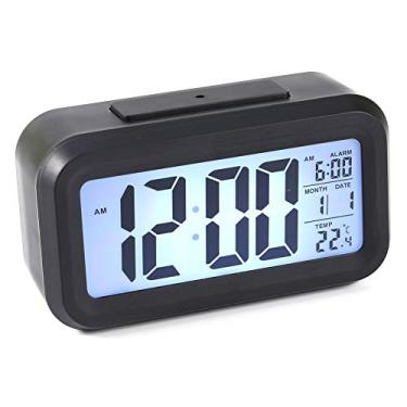 Imagem de LED Luz de fundo Digital Snooze Despertador de mesa com calendário de temperatura Exibir grande tela LCD Iluminação automática para carro de escritório em casa Plástico 130x72x44mm