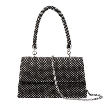 Imagem de TUSLOT Bolsa clutch para noite feminina brilhante festa coquetel baile formal elegante bolsa de casamento, Preto