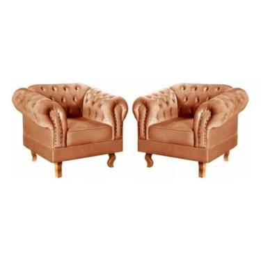 Imagem de Kit 2 Poltronas Chesterfield Dom Pedro Vintage Retrô Capitonê Veludo Terracota