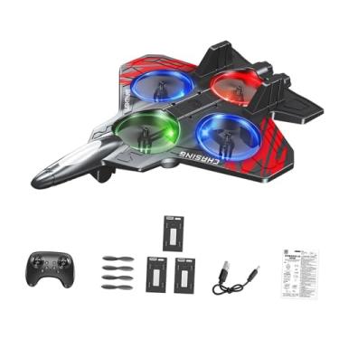 Imagem de menolana Avião de controle remoto de espuma, jato de caça com luz, à prova d'água, rolo de manobras, presentes para meninos, avião RC leve para crianças e, Bateria Vermelha de Três