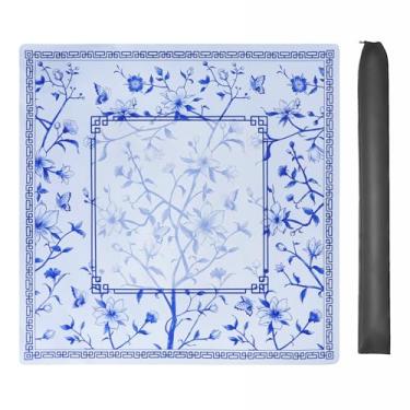 Imagem de Large Blue Printed Mahjong Mat (31.5”x31.5”) with Black Carrying Bag, Anti-Slip, Noise-Reducing, Mahjong Table Mat for Mah-jongg,Poker, Board Games, Dominoes, and Card