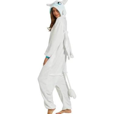 Imagem de Hqroidd Pijama masculino feminino de dragão, animal, macacão, cosplay, fantasia de Natal, Halloween, macacão com zíper, Branco, G