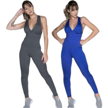 Imagem de KIT 2 Macacão Liso Longo Bojo Serra e Mar Roupa para Academia Treino Suplex Moda Fitness-Feminino