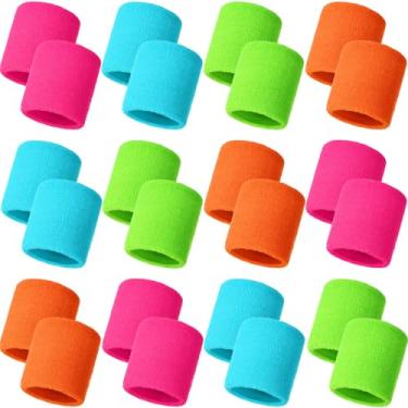 Imagem de Bememo 24 pulseiras de néon para crianças pulseiras de pulso de tênis anos 80 neon crianças atléticas jovens futebol basquete ginástica pulseiras para meninos meninas anos 90 brilho festa material