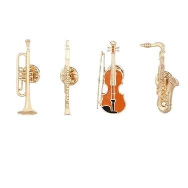 Imagem de Conjunto de 4 peças de broches de guitarra elétrica, broches de instrumento musical, esmaltados, broches de guitarra, emblemas, alfinetes, para camisola, casaco, jaqueta, mochilas, Large, Liga de aço