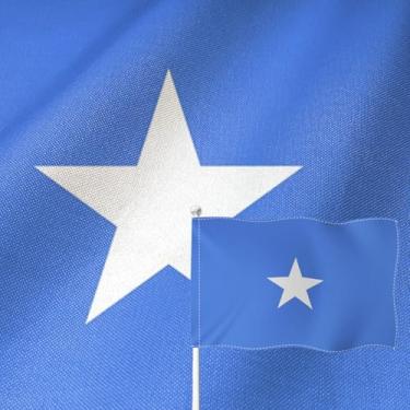 Imagem de YongFoto Bandeira da Somália, 0,3 x 0,5 m, dupla face, serapilheira somali, faixa nacional somali, quatro lados, costurada, cor viva, durável, resistente a UV, resistente ao desbotamento, à prova de