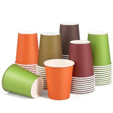 Imagem de URATOT 60 peças de copos de papel descartáveis de 255 g copos de festa cor de outono copos de festa de ação de graças outono copos para festa, faça você mesmo e feriado, 5 cores