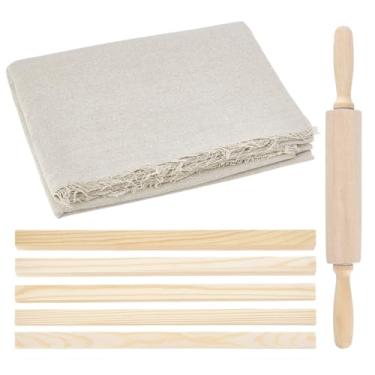 Imagem de PH PandaHall Kit de ferramentas de cerâmica com 12 peças inclui 1 toalha de mesa de linho de argila, 1 rolo de massa de madeira para argila, 10 peças, 5 tamanhos, guia de bastão de cerâmica para