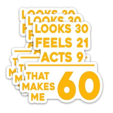 Imagem de (3 peças) Adesivos engraçados de aniversário de 60 anos – Looks 30 Feels 21 Acts 9 That Makes Me 60 - Decalques de vinil à prova d'água para presentes de 60 anos, garrafas de água, álbuns, diários
