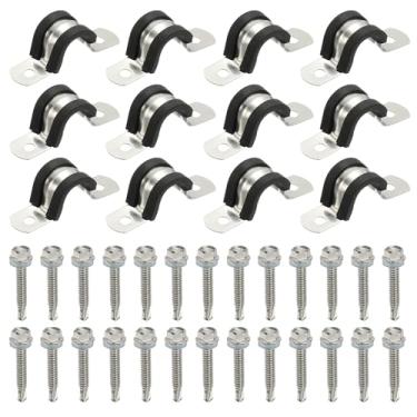 Imagem de PATIKIL 12 braçadeiras de tubo, 1/2 polegada de aço inoxidável 304 de borracha amortecida, braçadeiras de conduíte, clipes de fio de correia de tubo com parafuso hexagonal para instalação de cabo de