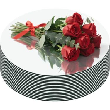 Imagem de 18 bandejas redondas de espelho, sem vidro, peças centrais de acrílico para mesa, vela, placa, círculo, parede, espelho, azulejos para mesa, centros de mesa, artesanato, decorações de festa de Natal