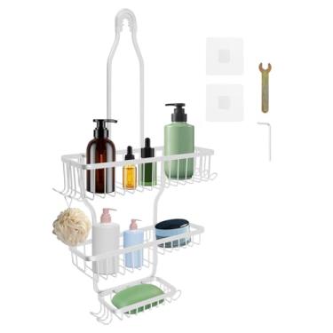 Imagem de Suporte de chuveiro, prateleiras organizadoras de banheiro com 10 ganchos, cesta de sabonete, à prova de ferrugem e à prova d'água, prateleira organizadora de chuveiro anti-balanço para esponja de