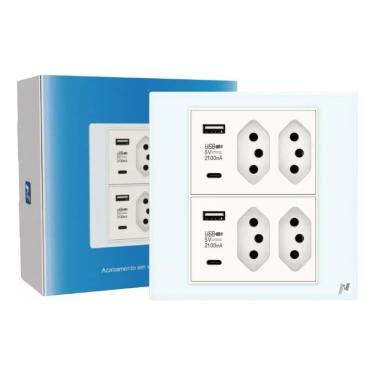 Imagem de Tomada Inteligente 4 Tomadas 4x4 + USB 5V + Saída Tipo C (BRANCO) Sem WIFI NOVADIGITAL