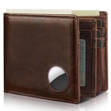 Imagem de Carteira Artpaxy Bifold em couro com bloqueio RFID com suporte AirTag