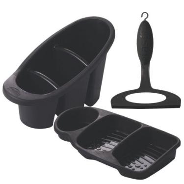 Imagem de Conjunto de pia escorredor de talheres, rodinho e porta detergente Pla