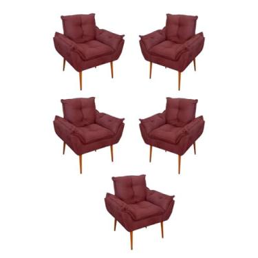 Imagem de Kit 05 Poltrona Opala Sofá Sala, Quarto, Escritório Suede Cor:marsala