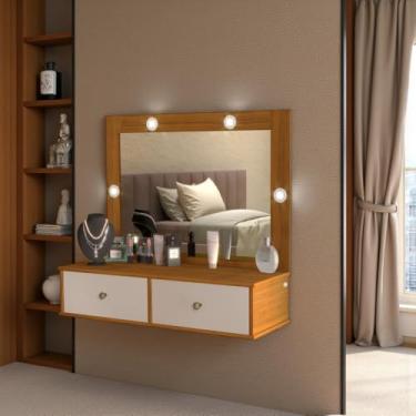 Imagem de Genérico, Penteadeira Com Espelho e Luz Estilo Suspenso 2 Gavetas Isis (Freijo/Off white)