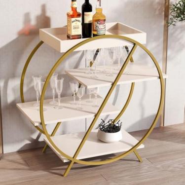 Imagem de Bar Adega Luxo 3 Prateleiras Pérola/Dourado 4009 - Jb Bechara