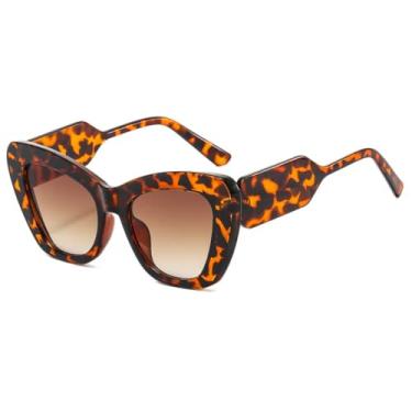 Imagem de Óculos de sol femininos luxuosos com estampa de leopardo retrô, gradiente, estilo olho de gato, armação moderna, casual, masculino, UV400 (marrom leopardo)