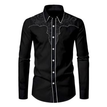 Imagem de Camisa masculina KISSQIQI Western Cowboy bordada Slim Fit