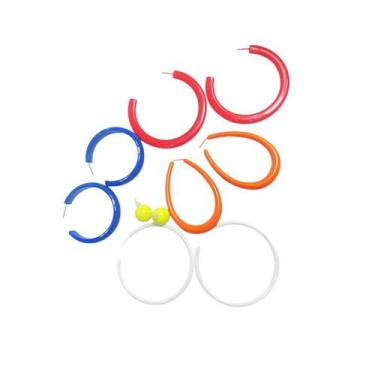 Imagem de Brinco Argola Colorido Kit 5 Pares Silicone - DJ Folheados